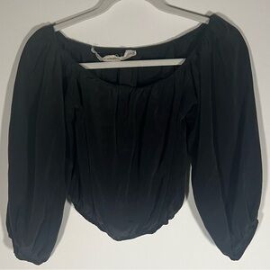 Jen's Pirate Booty off the shoulder black silk cropped elastic top XS milkmaid
